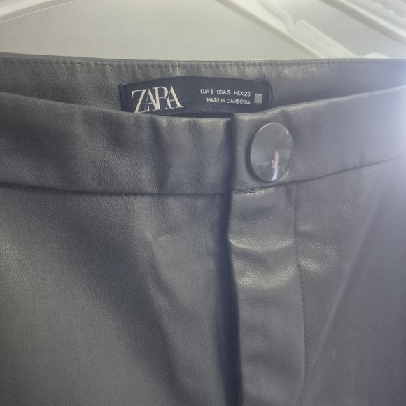 Zara Women Small Forest Green Faux Leather Leggings Skinny Pants Hi-Rise - Picture 4 of 10